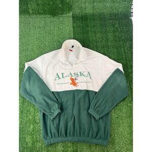 Zaful Mens Alaska Eagle Quarter Zip Fleece Pullover Green Cream Colorblock L